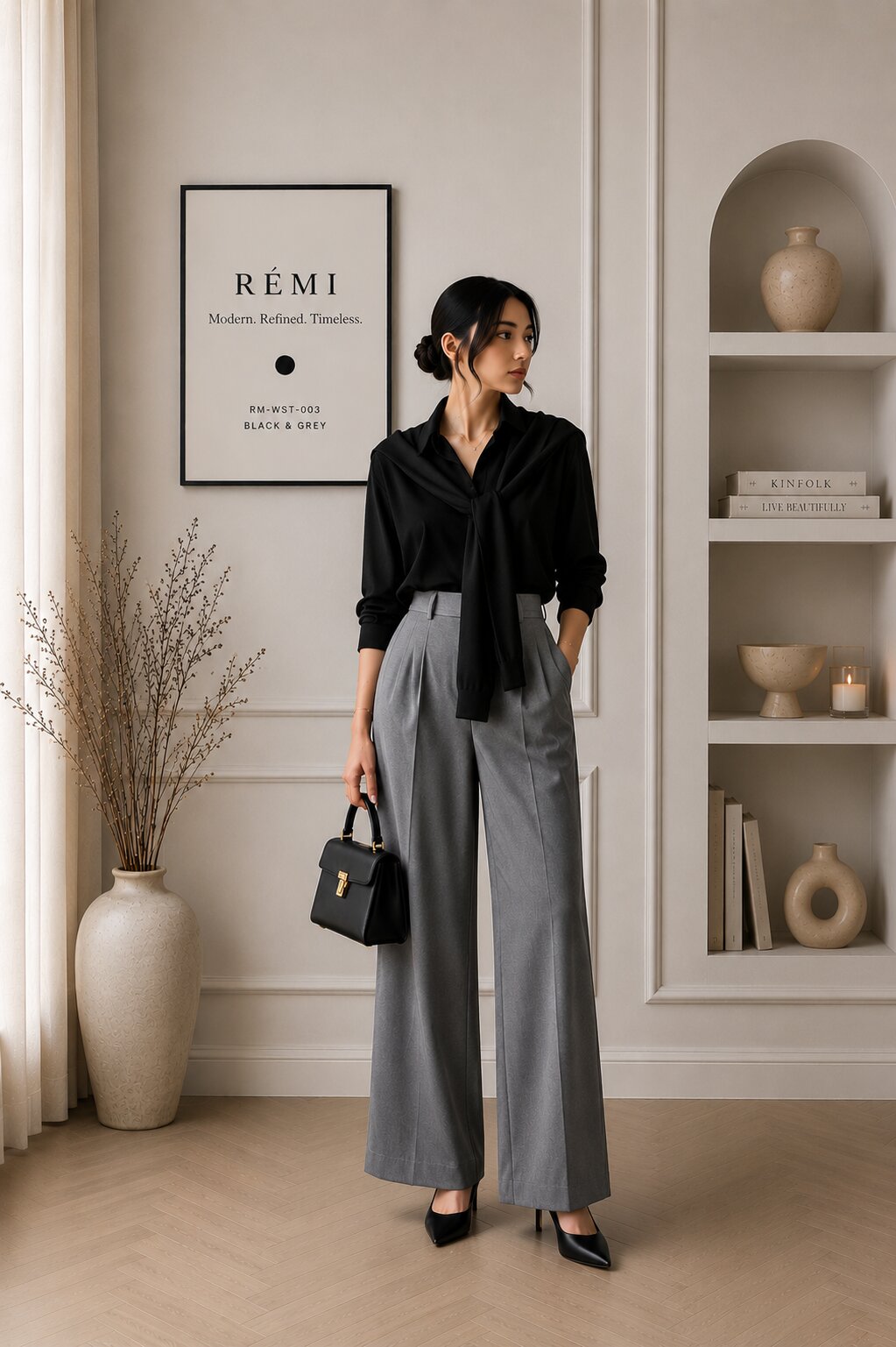 RÉMI Burgundy Tie Blouse Set